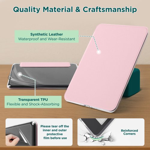 SESENSE Detachable Magnetic Case for 7'' Kindle Paperwhite 12th Gen 2024 and Kindle Colorsoft Signature Edition, Slim PU Shell Cover Case with Auto Wake/Sleep, Pink