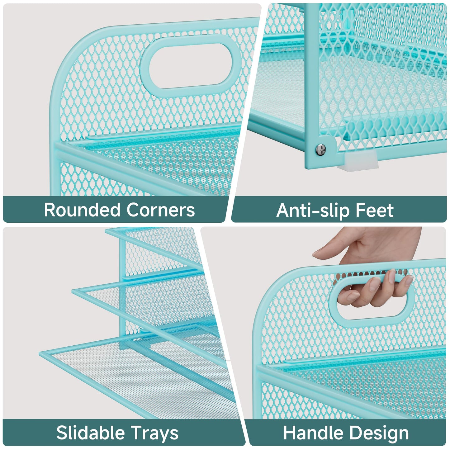Kinkota Paper Organizer Letter Tray with Handle Mesh 5-Tier Stackable Desk Organizer for Files/Paper/Office Supplies, Sturdy Carbon Steel Desk Organizer for Home Office & Classroom