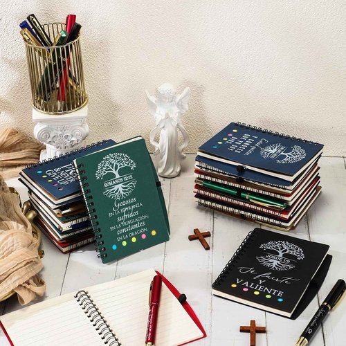 Dunzoom 40 Pcs Christian Gifts Bulk Religious Prayer Journal Notebooks with Sticky Notes Ballpoint Pens Christmas Church Gift for Men Women Sunday School Gifts (Spanish Classic Style)