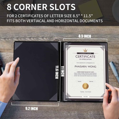 5 Pack Diploma Cover 8.5 x 11 Certificate Holders for Letter Size Award Padded Cover - Black Leather