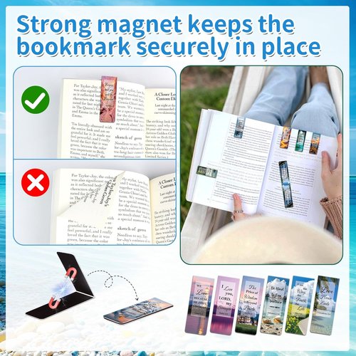 Skiennix 96-Pack Magnetic Bookmarks | Inspirational Christian Bookmarks for Reading & Gifts - Scenery Design