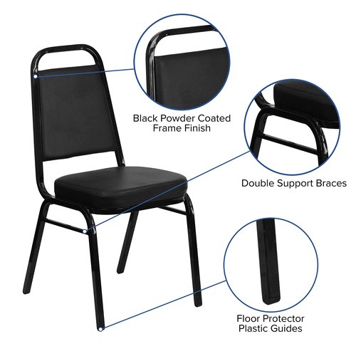 EMMA + OLIVER Trapezoidal Back Vinyl Stackable Banquet Chair, Multipurpose Stacking Chair with Padded Seat and Back, Black