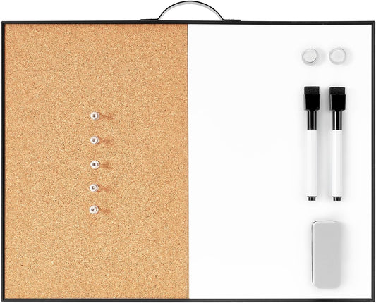 TSJ OFFICE Magnetic Dry Erase Board - 12" X 16" Portable Whiteboard with Cork Board & Black Frame