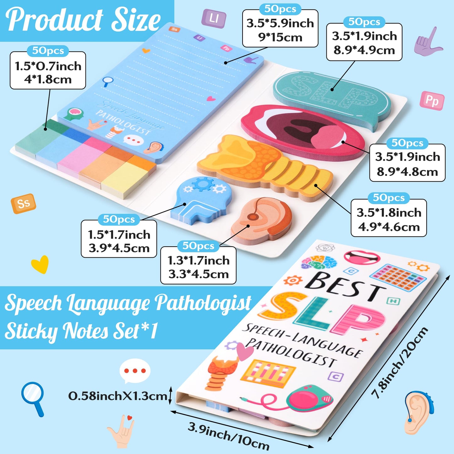 Xqumoi Speech Language Pathologist Sticky Notes Set - SLP Appreciation Self-Stick Note Pads Speech Therapy Writing Memo Pad Page Marker Bookmarker School Office Supplies Thanksgiving Christmas Gift
