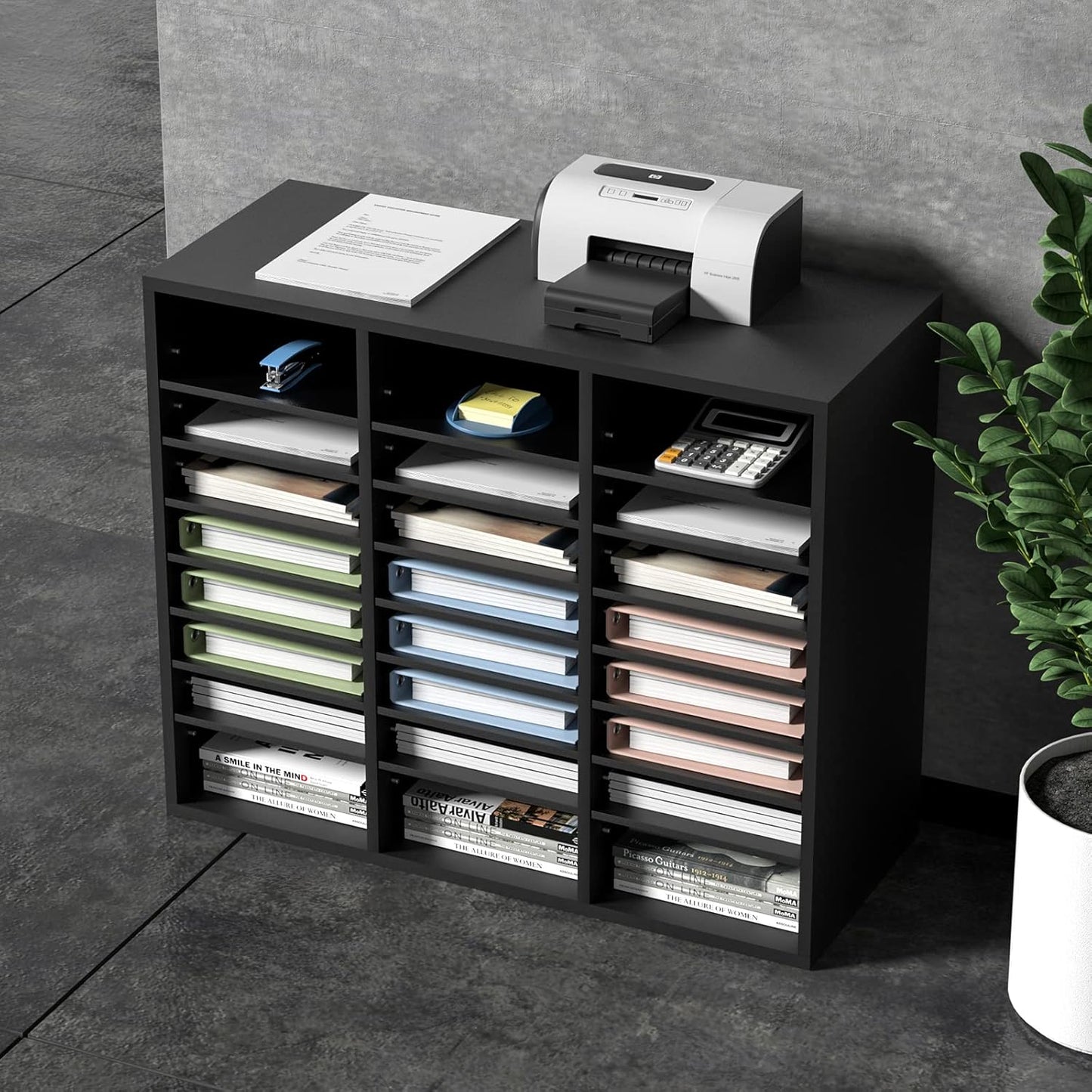 VEVOR Literature Organizer - 24 Compartments Mailbox with Adjustable Shelves | EPA Certified Black, 29x12x24.4 Inches