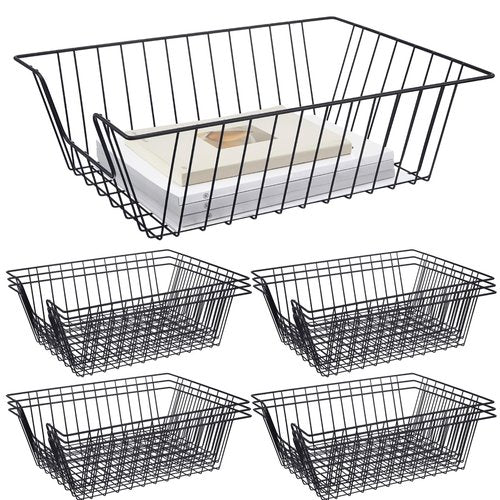 Yeaqee 12 Pcs Metal File Letter Tray Stackable Desk Organizer Paper Basket Paper Holder Bin Letter Trays for Office Home Classroom School, Black(16.5 x 12 x 5 Inches)