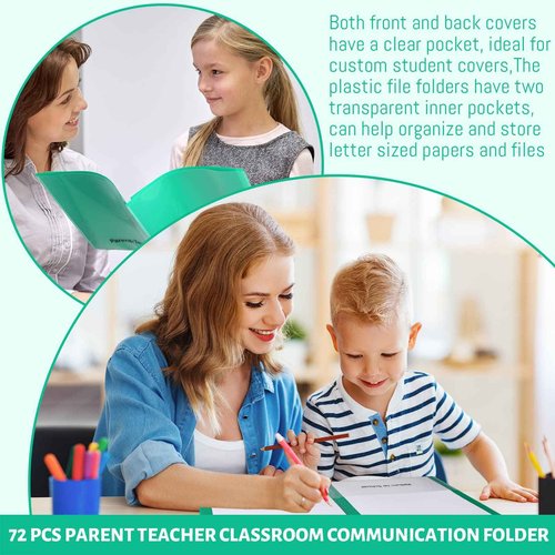 PerKoop 72 Pcs Take Home Folders Bulk Parent Teacher Communication Folder with 2 Pockets Plastic Homework Folder for Student Parent Teacher Classroom Back to School Supplies 11.73 x 9.45'' (Green)