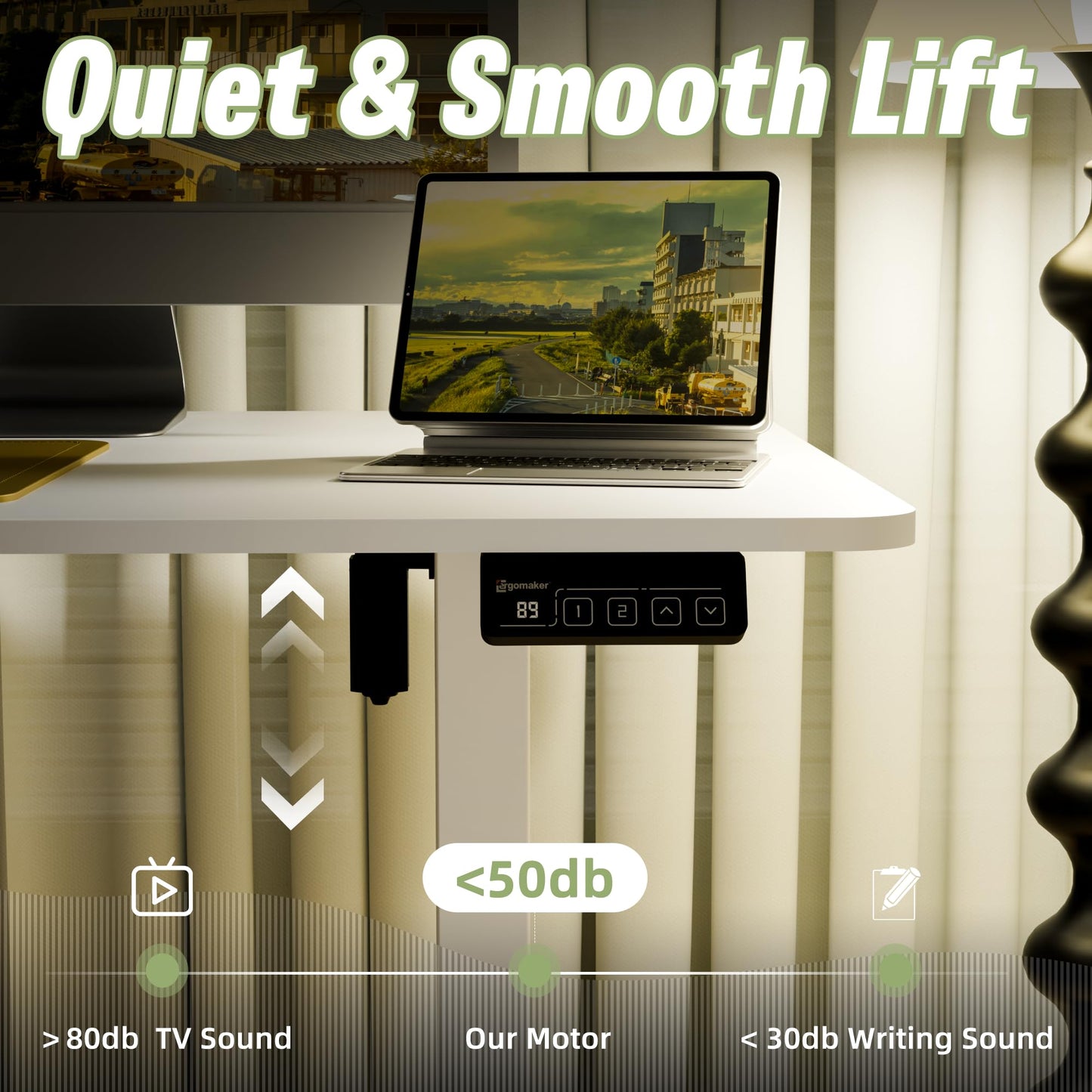 ERGOMAKER 55" Electric Standing Desk, Adjustable Height, Sit Stand Up Desk for Home Office & Computer Workstations, Memory Controller, White
