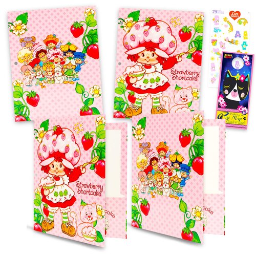 Strawberry Shortcake Folders for School - Pocket Folders Bundle Includes 4 Laminated Strawberry Shortcake Plastic Folders Plus Stickers, More | School Supplies for Girls