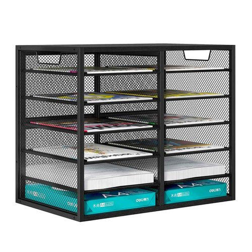 PAG Desktop Mail Sorter Industrial Countertop Heavy Duty Literature Organizer Bill Paper Holder Rack Student Mailbox for Classroom 12 Compartments Filing Cabinet for Office Home School, Black