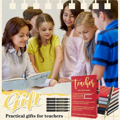 Chuangdi 6 Sets Teacher Appreciation Gifts Bulk Teacher Graduation Notebook Hardcover A5 Leather Journal with Metal Buckle Ballpoint Pen Thank You Inspiration Gift for Sunday School Employee Coworker