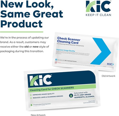 KICTeam Cleaning Cards - Quick Drying Solution for Check Scanners (25 Cards) - Made in USA