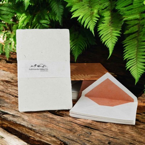 Kathmandu Valley Co. Vintage Stationery Gift Box Set with 50 Handmade A5 Deckle-edge Lokta Paper Sheets and 30 Envelopes (Rustic Fern)
