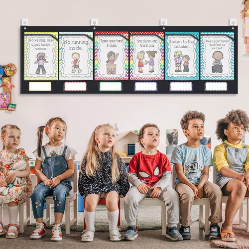 AKAYOK 6 Pockets Storage Pocket Chart for Classroom Small Group Management, Champs Chart, Poster, Photo Wall Display, Drawing, Classroom Organization and Storage (Black)