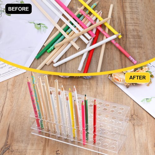 DIVINA VITAE Clear Acrylic Pen Holder 2 Tier Pen Display Stand Pen Storage Organizer 48-Slots Eyebrow Pen Stand Makeup Brush Rack Organizer for Home Office Desk School Supplies