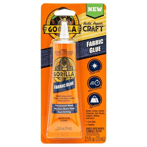 Gorilla Fabric Glue - 100% Waterproof No Sew Solution | Permanent Bond, 2.5fl oz/73ml, Clear (Pack of 3)