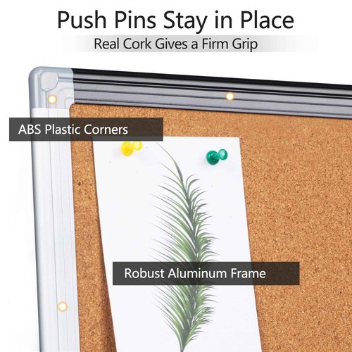 Board2by 2 Pack Cork Bulletin Board 24" x 18", Black/Sliver Aluminium Framed Corkboard, Office Board for Wall Decor, Large Wall Mounted Notice Pin Board with 36 Push Pins for School, Home & Office