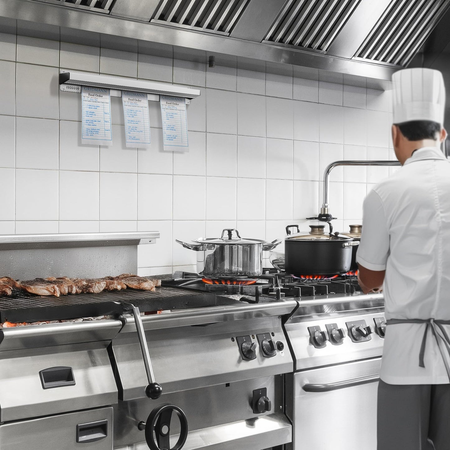 GRIDMANN 36-inch Slide Check Rack, Aluminum Restaurant Ticket Holder for Commercial Kitchen Food Orders