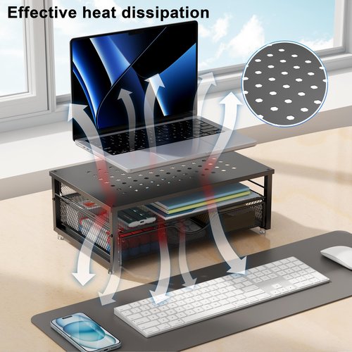 gianotter Computer Monitor Stand Riser, Desk Organizers and Accessories with Drawer, Office Desk Accessories & Workspace Desktop Organizers Storage for Classroom Office Supplies (Black)
