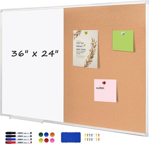 Magnetic Dry Erase Board by Cork - 36x24 Inch Wall-Mounted Bulletin Board for Office, Home & School