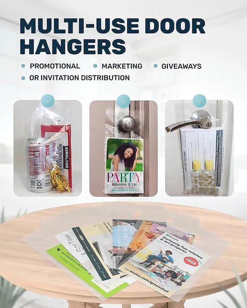 Skywin-1000 Plastic Door Hanger Bags 6.5" x 14.5" - 1.0 mil Clear Door Hanger Bags, Door Knob Hangers for Outdoor Protects Flyers, Brochures, Notices, Printed Materials - Waterproof and Secure (1000)