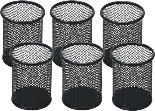 SNOW COOLER Pen Holder Pencil Holder Mesh Metal Pen Cup Holder Pencil Cup Holder for Desk Office Home Pen Organizer Black, 6 Pack