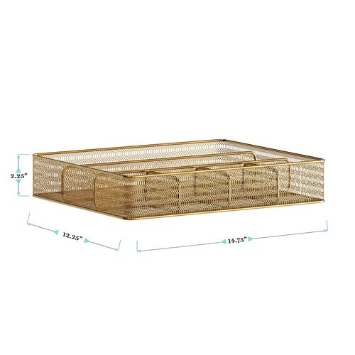Martha Stewart Ryder Gold Mesh Metal 6 Compartment Large Desk Drawer Organizer for Accessories and Office Supplies