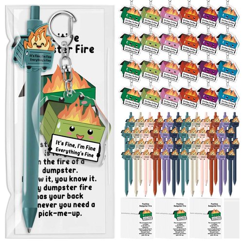 Sayglossy 48 Sets Dumpster Fire Gifts Christmas Funny Ballpoint Pens Acrylic Keychains and Bookmarks Employee Emotional Support Appreciation Gifts Bulk for Office Coworkers Staff Team