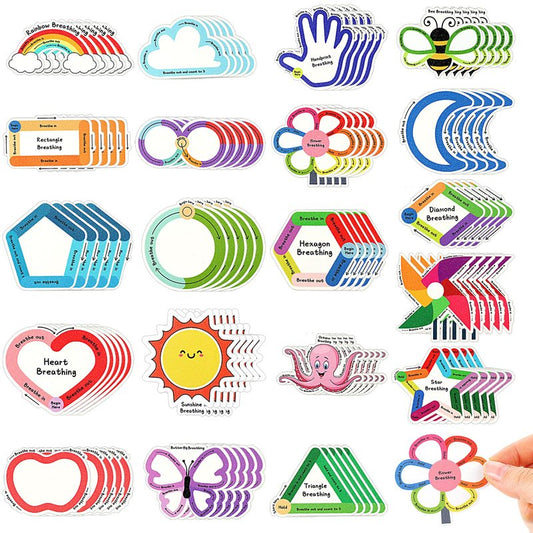 Crtiin 100 Pcs Sensory Strips Anxiety Mindfulness Stickers Stress Breathing Sensory Sticker Different Textures Rough Tactile Tape for Mental Health Adults Desk Anxiety Relief(Cute)