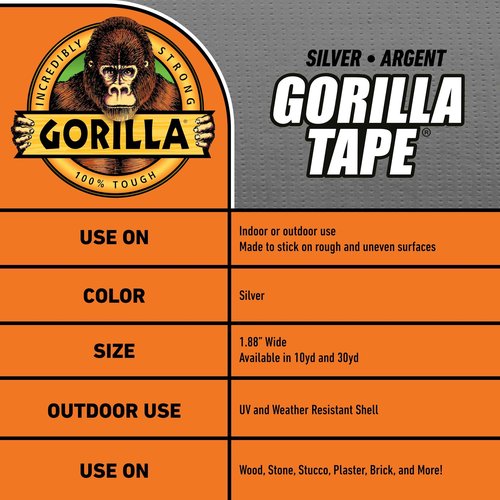 Gorilla Tape, 1.88 in x 10 yd, Silver (Pack of 6) - Duct, Utility, Triple Layer Strength, Indoor & Outdoor, Weather Resistant Shell