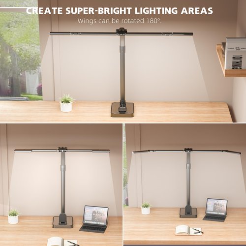 sandiea LED Desk Lamp for Home Office, 24W Bright Foldable Desk Lamp with Base,25 Lighting Modes Eye-Caring Desk Light Adjustable Gooseneck Lamp for Drafting Reading Study(B)