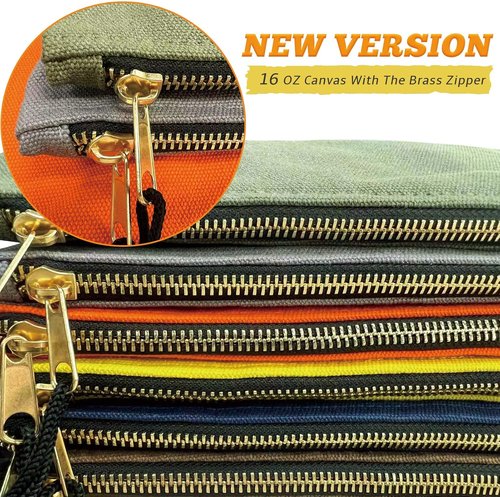 Heavy Duty Canvas Tool Bag Organizer - 7 Pack Zipper Utility Pouches for Tools & Crafts (12.5″ x 7″)