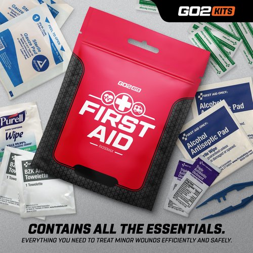 Go2Kits 54-Piece First Aid Kit, Basic Plus Emergency First Aid Kit for Home, Work & Travel, Red, 100-Pack (RX350MAX)