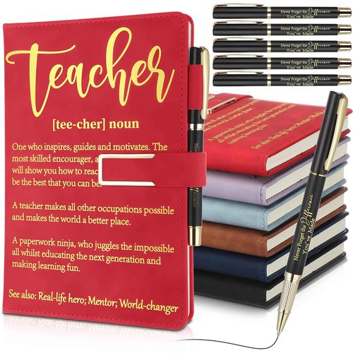 Chuangdi 6 Sets Teacher Appreciation Gifts Bulk Teacher Graduation Notebook Hardcover A5 Leather Journal with Metal Buckle Ballpoint Pen Thank You Inspiration Gift for Sunday School Employee Coworker