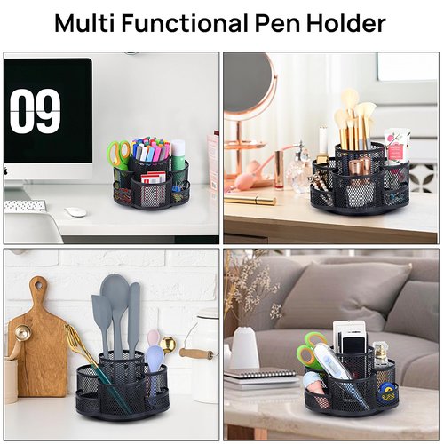 Pen Holder for Desk, 360 Rotating Pencil Holder, Cup Holder for Desk Office, Desk Organizers and Accessories in Black