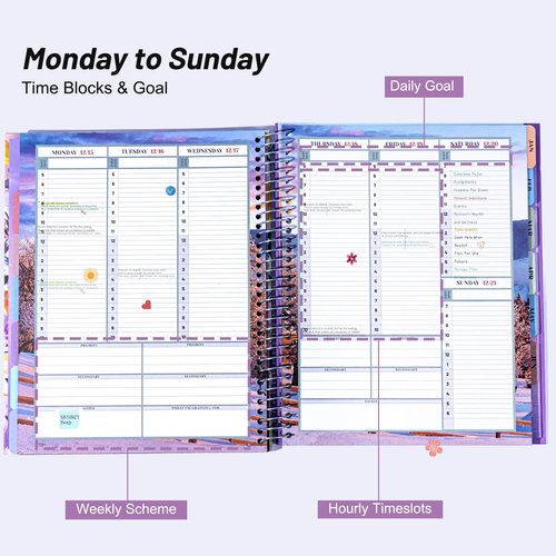 CAGIE Planner 2025-2026 Monthly (July 25-June 26), 12 Month Academic Planner 8.5"x11", Large Academic Calendar with Hourly Timeslot, Monthly Tab, Spiral Binding, Bookmark, Purple