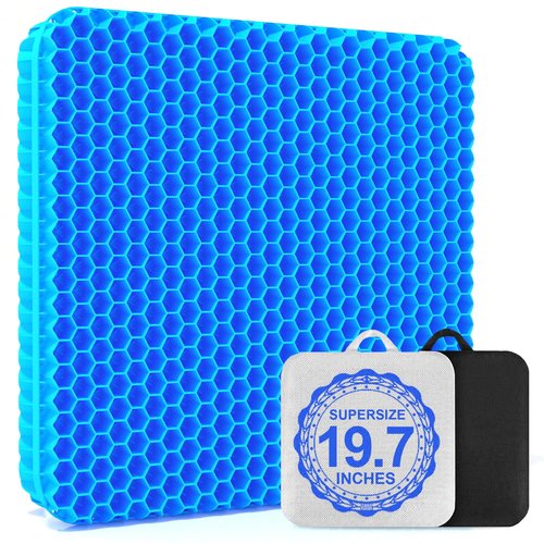 19.7＂ Gel Seat Cushion, Super Large & Thick Office Chair Cushion for Long Sitting - Back Hip Tailbone Pain Relief Cushion, Egg Seat Cushion Desk Chair Pads for Cars Wheelchair - Fits up to 350 lbs
