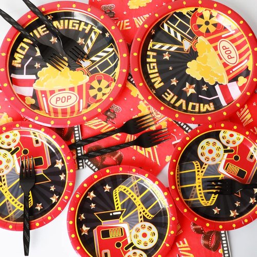 Movie Night Party Supplies Set - 96 Pcs Paper Plates & Napkins | Perfect for Birthdays & Celebrations