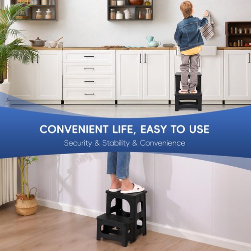 HHuanwfer 2-Step Folding Stool for Adults, Non-Slip Foldable Stool for Home, Office, Garage, Library, Closet, Bathroom, Porch