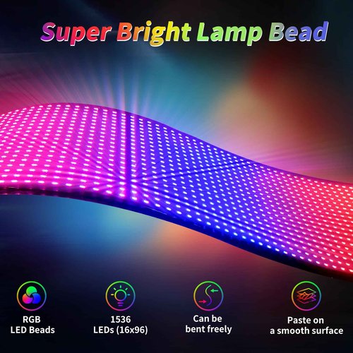 Plikapli Scrolling Huge Bright Advertising LED Signs,24''x5'' Flexible Custom USB 5V Bluetooth APP Control Text Pattern Animation Programmble LED Sign for Car Store Home Office Bar Hotel