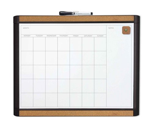 U Brands PINIT Dry Erase Calendar White Board, 16" x 20" Inches, Black Frame