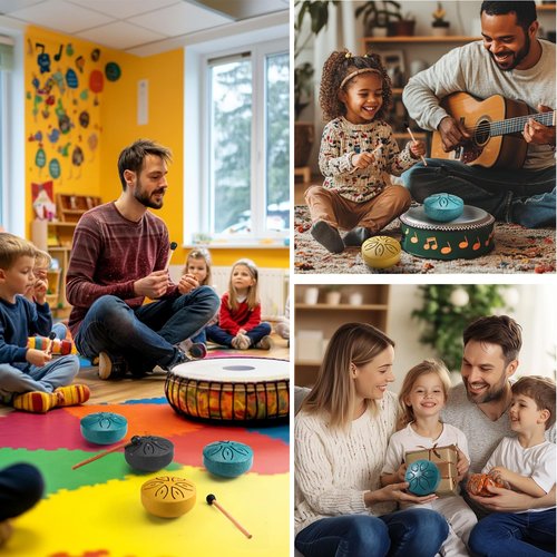 Facmogu 3 Inch 6 Notes Rain Drum for Outside Garden, Steel Tongue Drum Hand Drums with Bag Sticks Music Book, Mini Chakra Drum Musical Education Entertainment Gifts for Kids - Gold (Bowling Pattern)