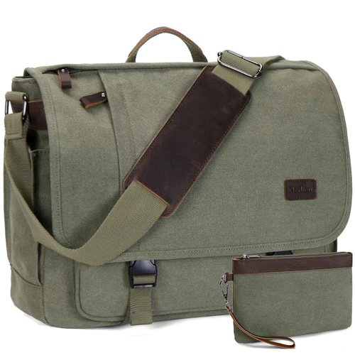 Nerlion Messenger Bag for Men 17-17.3 Inch Laptop Bag Canvas Water-resistant Computer Bag Shoulder Bag Work Briefcase Bookbag for College (Green)