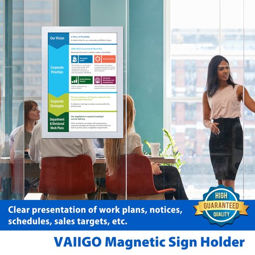VAIIGO 10Packs Magnetic Sign Holder, 11x17 Self Adhesive Display Frame with Strong Magnetic Frame and Clear PVC for Office Store Home Door Window Refrige Magnetic Paper Holder, Silver
