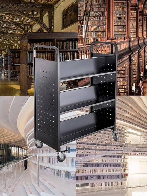 ZeroOne Book Cart 332LBS Library Cart Two Sides Rolling Book Cart Double Sided Shaped 6 Tier Sloped Slanted Shelves with Lockable Wheels for Office School Book Truck Home Shelves Black
