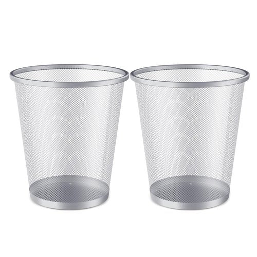 MoNiBloom 3-Gallon Mesh Trash Can for Office Small Metal Wire Garbage Bin Wastebasket for Home Bedroom Under Desk Dorm Room Lightweight Open-Top Waste Paper Basket Recyling Container (Silver, 2-Pack)