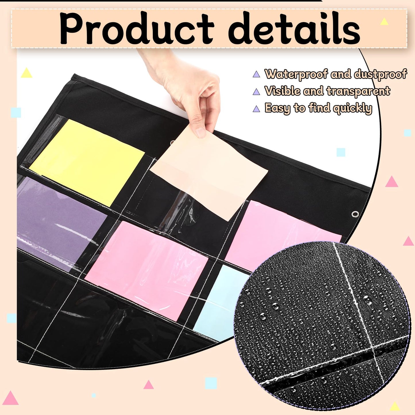Humyoun 4" x 6" Index Card Holder Sleeve Hanging Wall Mount 48 Pocket Chart Organizer 48 Slot Plastic Index Chart for Display Business Office Classroom School Library Homework Profile