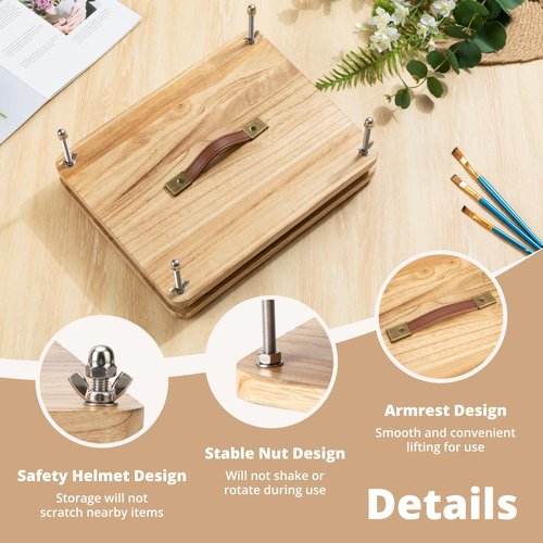 FUXAFU Wooden Book Press - 14.7x11.4 Large Craft Press with Comfort Grip Handle & Non-Slip Round Foot Pads, Ideal for Bookbinding, Scrapbooking, and DIY Projects