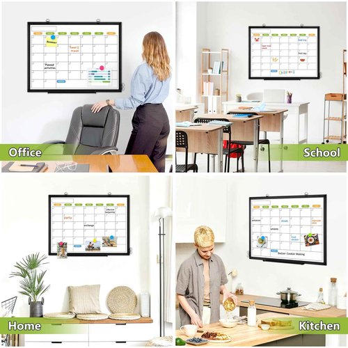 Dry Erase Calendar Whiteboard for Wall, 36" x 24" Double-Sided Magnetic Monthly WhiteBoard Calendar Dry Erase, Wall Hanging Aluminum Frame with Tray for Home, School, Office
