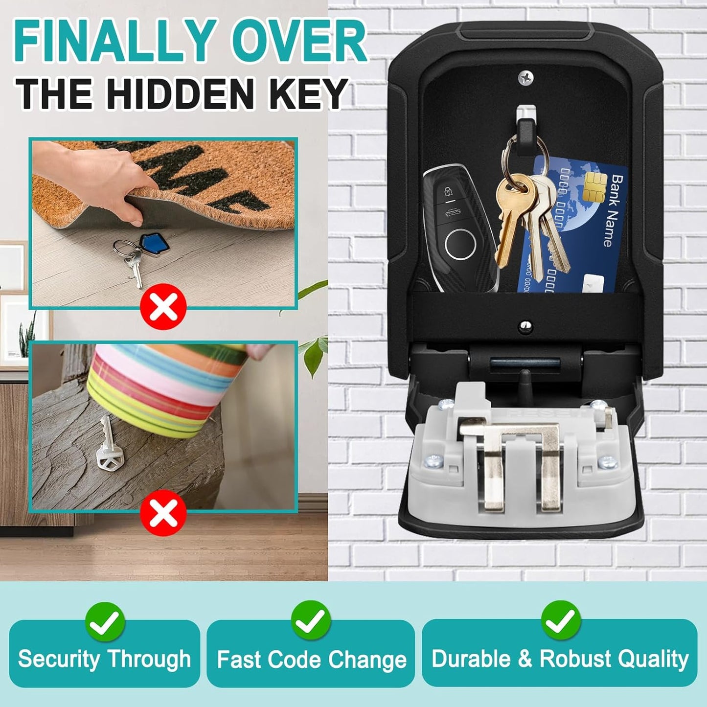 Skiennix Key Lock Box - Wall-Mounted Security Safe with Resettable Combination Lock | Ideal for Home & Office